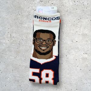 NFL Team Apparel Denver Broncos 58 Player Crew Socks Size Large NWT Navy Orange